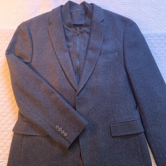 Linea Charcoal Herringbone Blazer w/ Zip Insert, Size L (40-42R) - Picture 2 of 14